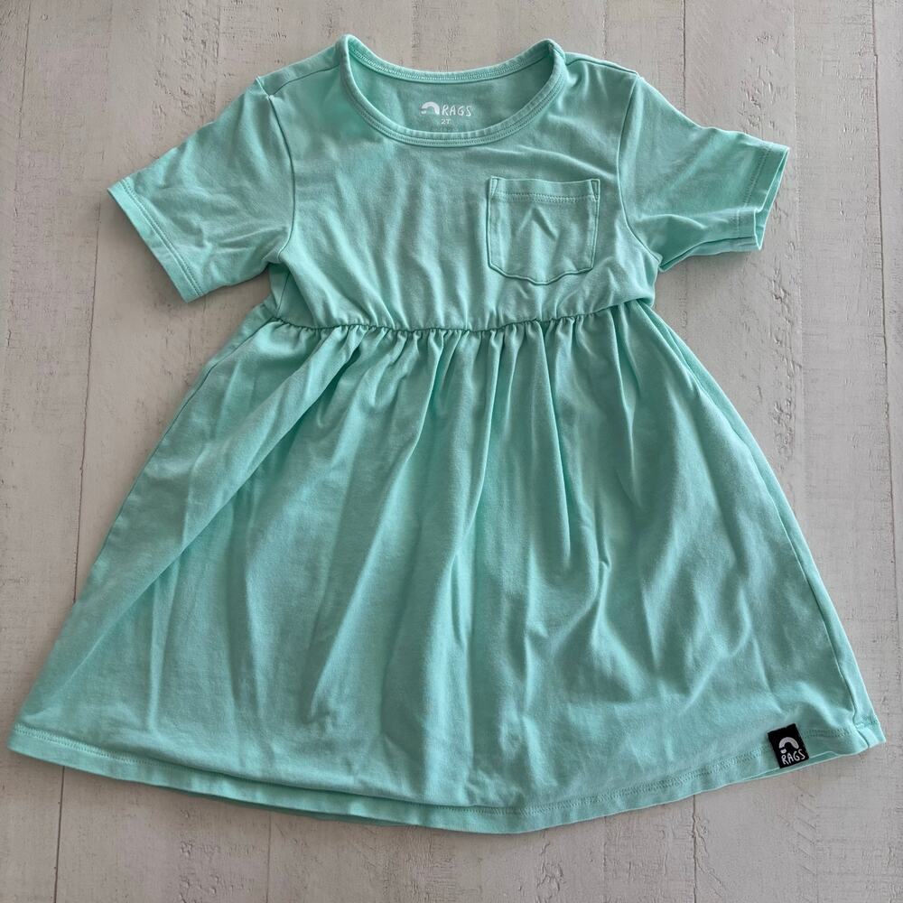 RAGS to Raches Short Sleeve Essentials Pocket Dress in Mint Green Size 2T EUC